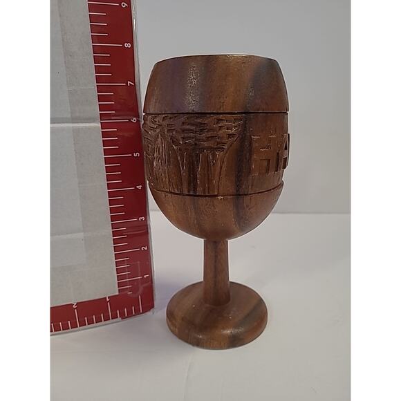 Hawaii Monkey Pod Wood Goblet Hawaiian Tiki Hut Mug Hand Carved 8in Tall - Picture 5 of 8